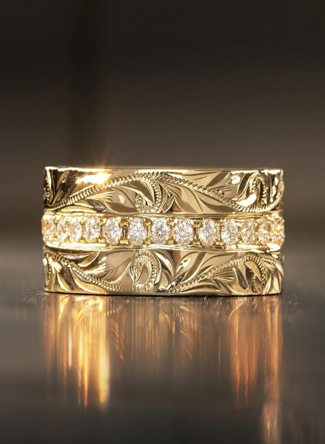 BlingNook Cubic Zirconia Rings For Women, Gold Ring Engraved Non Tarnish Stackable Diamond Eternity Band Wedding Engagement Statement Jewelry Gift (Gold, 8) - Image 4